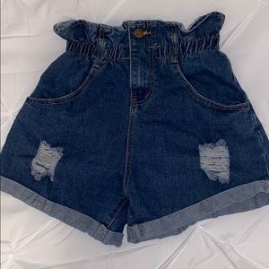 Distressed high waisted jean shorts